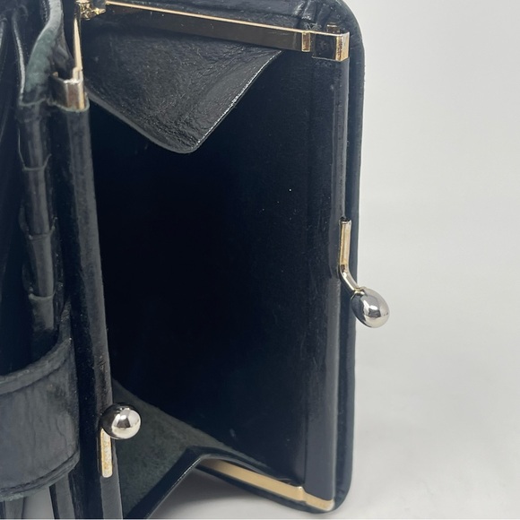 Coach Bifold Wallet Black Leather Women's 10 Slots & Kisslock Coin Area Vintage - Picture 15 of 16